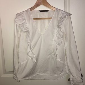 Zara white ruffled blouse